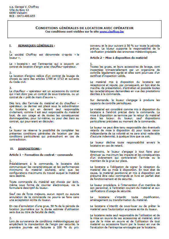 Conditions générales de location avec opérateur — page 1